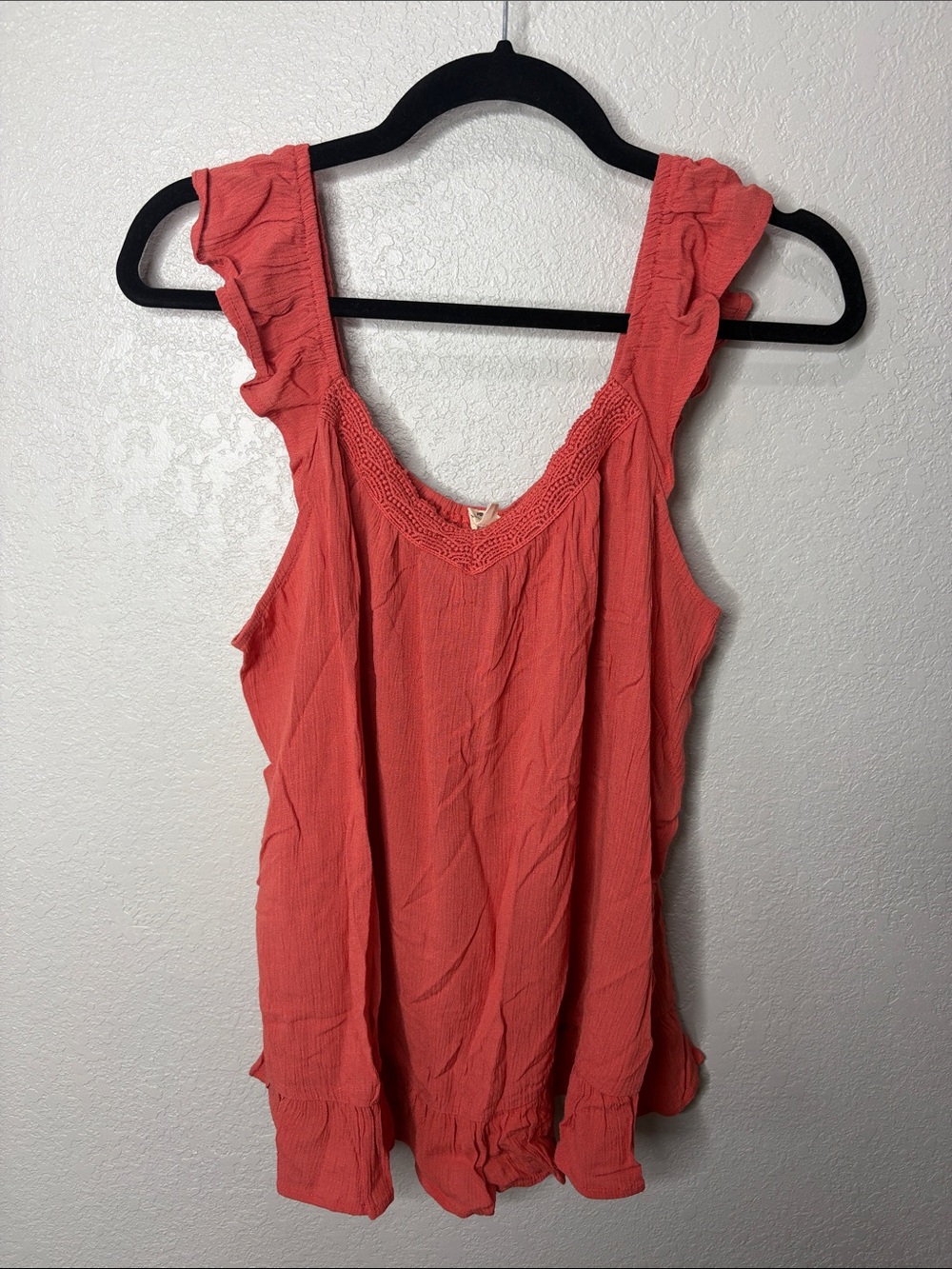 Sleeveless Coral Ruffle-Trim Tank Top